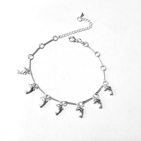 🐠🐟💎❤️Genuine Sterling Silver Dolphin Ankle Bracelet Anklet💎❤️🐠🐟 - Picture 1 of 4